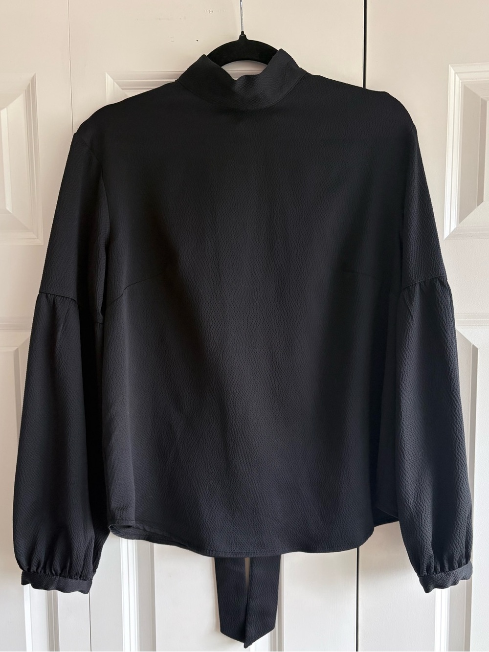 Women's Black Mock Neck Long-Sleeve Blouse